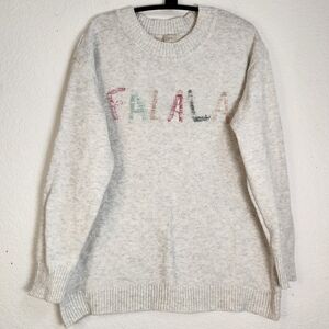 LOFT Gray Crewneck Sweater with Multicolor 'FALALA' Knit, Size L